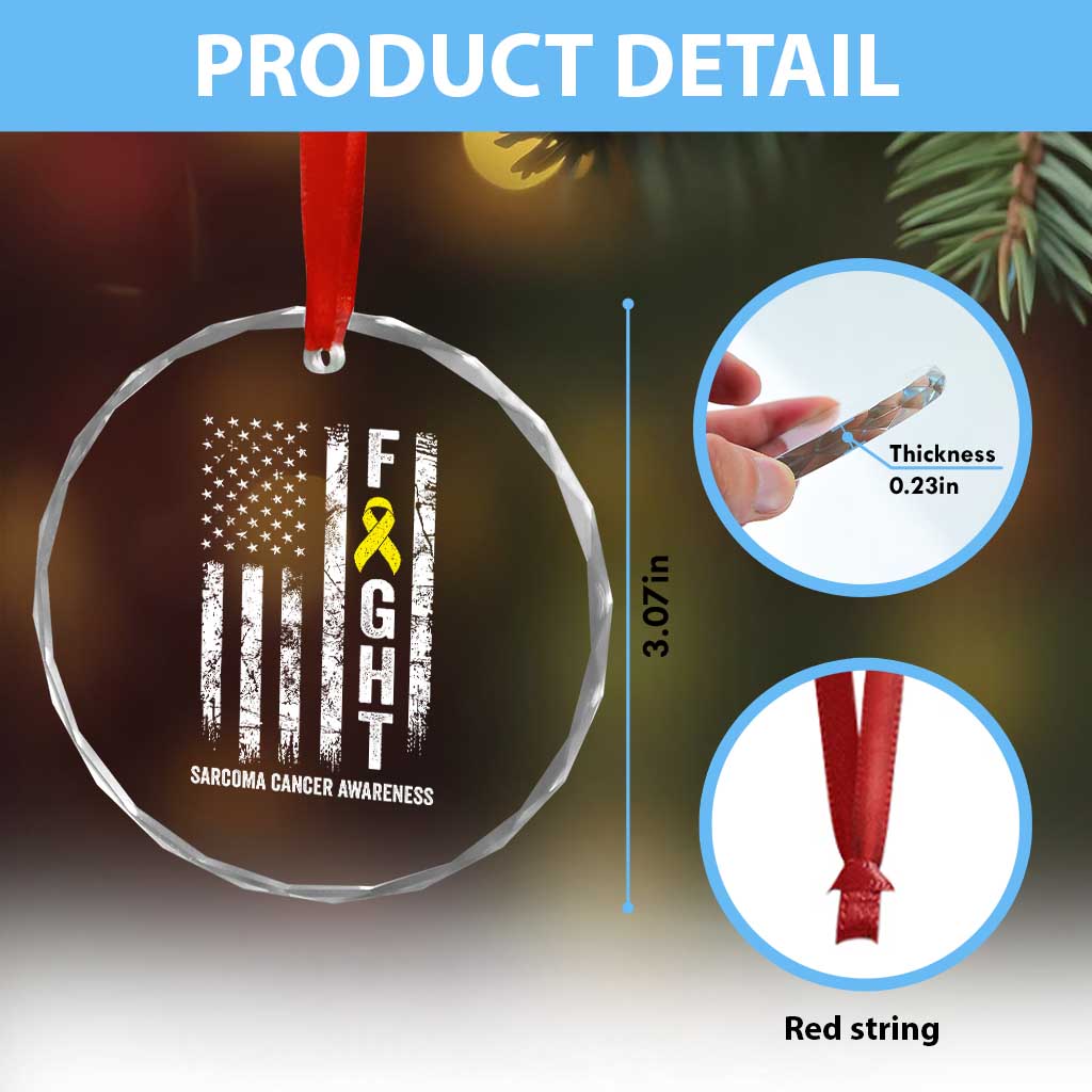 Fight Sarcoma Cancer Awareness Crystal Glass Ornament Yellow Ribbon Vintage American Flag
