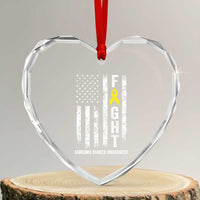 Fight Sarcoma Cancer Awareness Heart Crystal Glass Ornament Yellow Ribbon Vintage American Flag