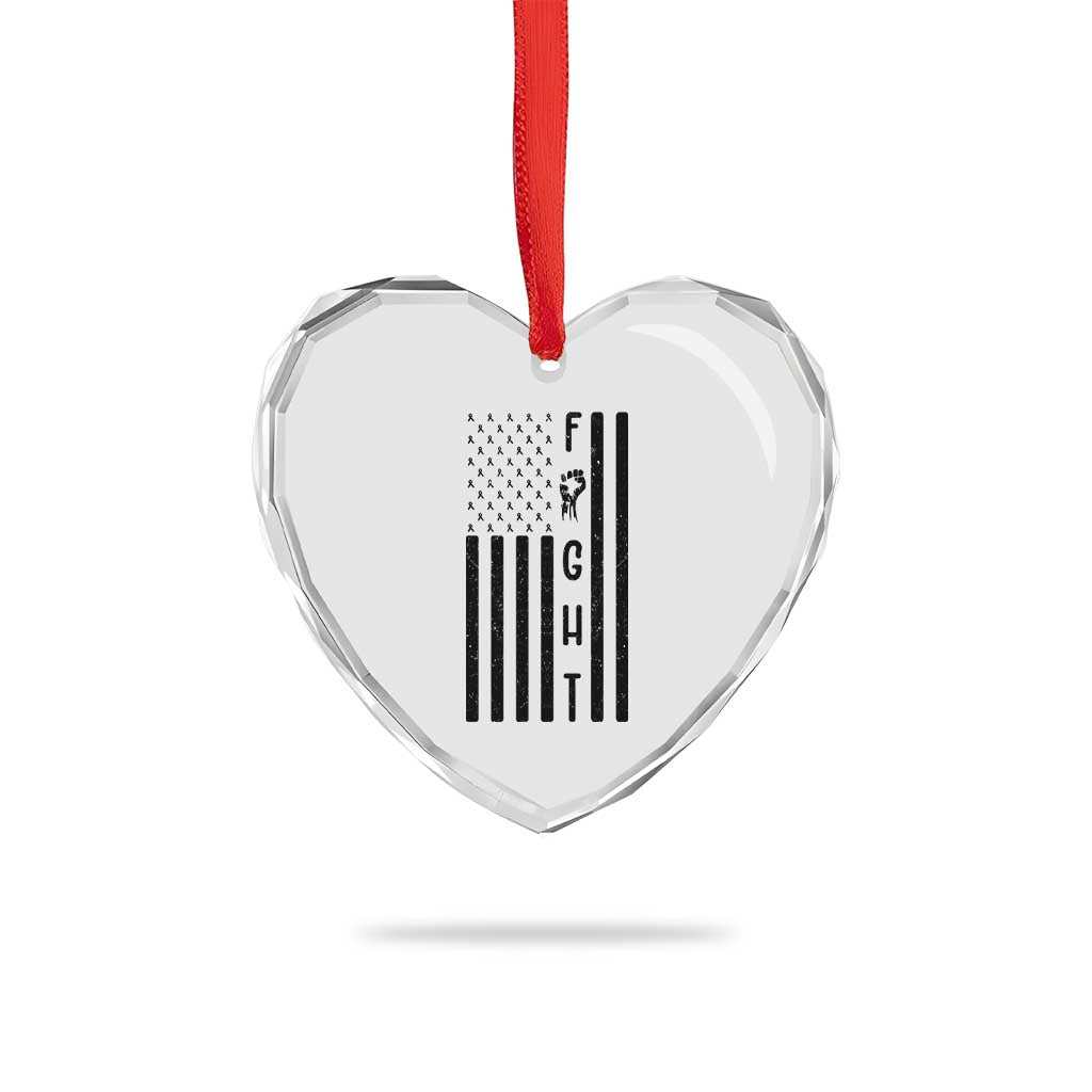 Fight Skin Cancer Melanoma Fighter USA Flag Heart Crystal Glass Ornament