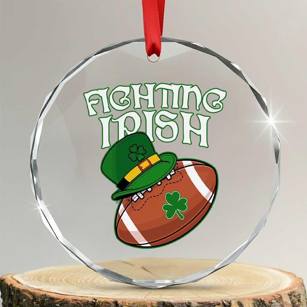Fighting Irish Crystal Glass Ornament Football Shamrock St Patricks Spirit Classic Vintage - Wonder Print Shop