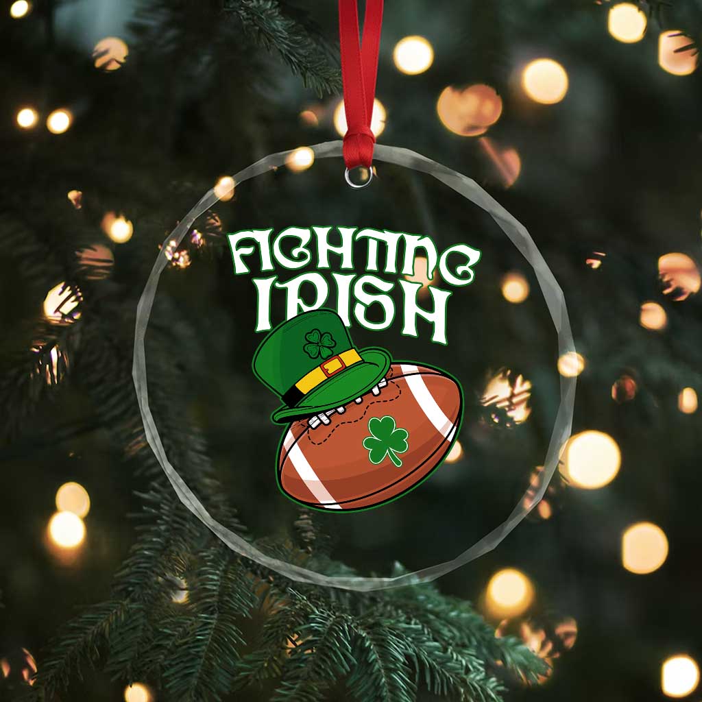 Fighting Irish Crystal Glass Ornament Football Shamrock St Patricks Spirit Classic Vintage - Wonder Print Shop