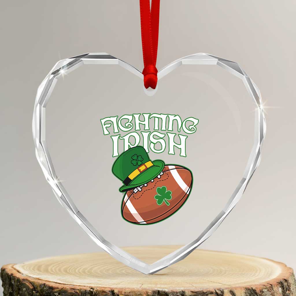 Fighting Irish Heart Crystal Glass Ornament Football Shamrock St Patricks Spirit Classic Vintage - Wonder Print Shop