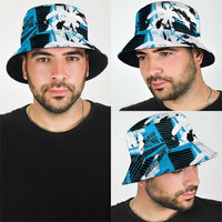 Fijian Rugby Bucket Hat Grunge Palm Stylized