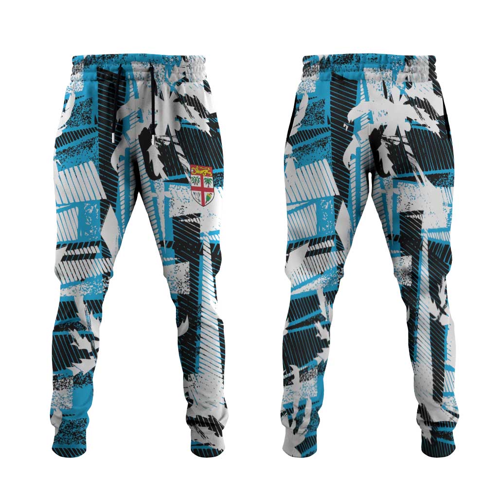 Fijian Rugby Jogger Pants Grunge Palm Stylized