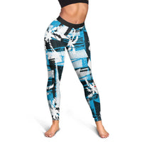 Fijian Rugby Leggings Grunge Palm Stylized