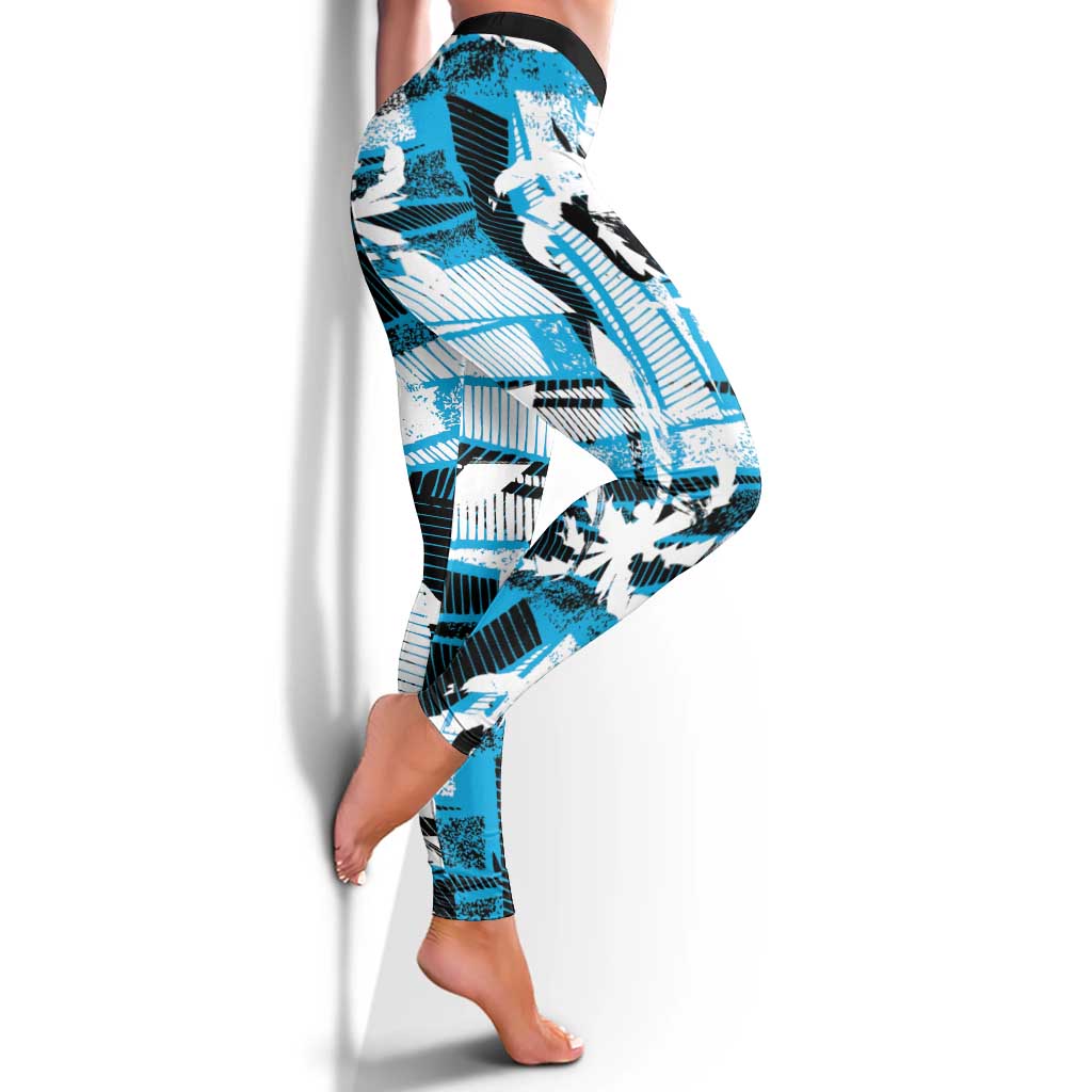 Fijian Rugby Leggings Grunge Palm Stylized