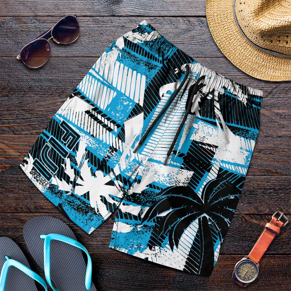 Fijian Rugby Shorts for Men Grunge Palm Stylized