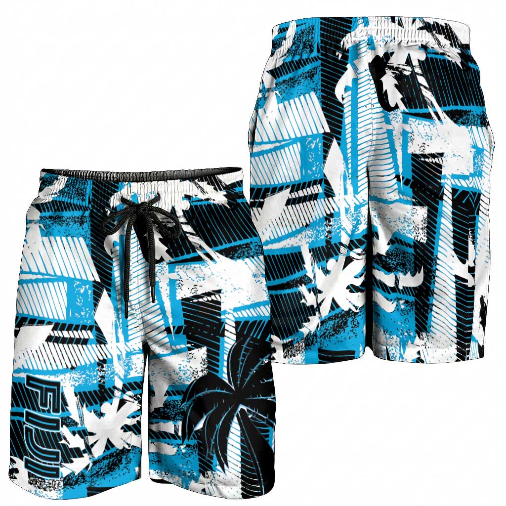Fijian Rugby Shorts for Men Grunge Palm Stylized
