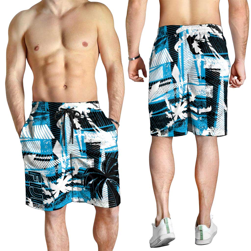 Fijian Rugby Shorts for Men Grunge Palm Stylized