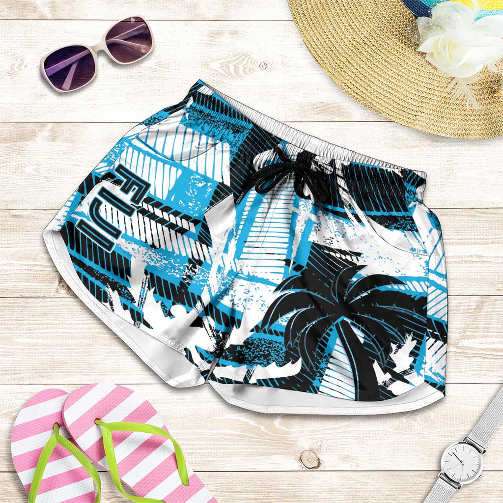 Fijian Rugby Shorts for Women Grunge Palm Stylized