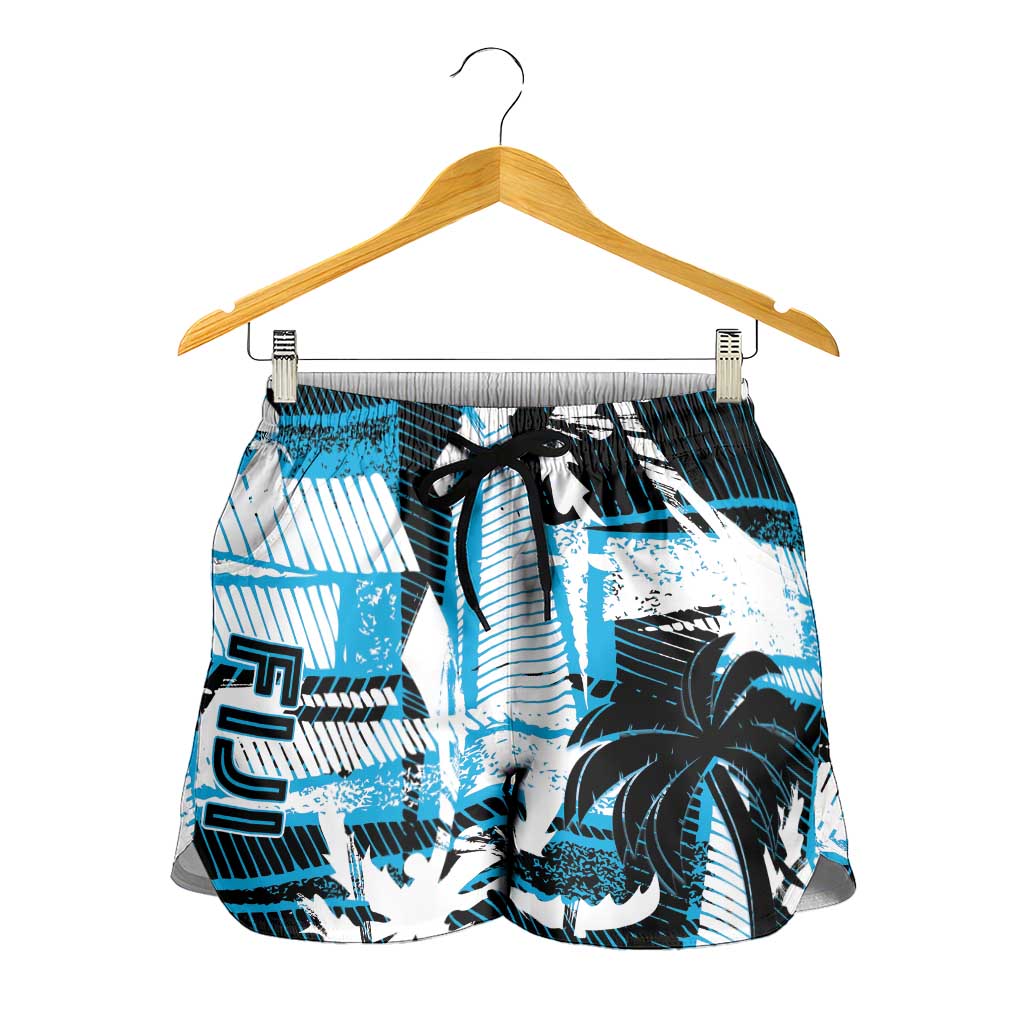 Fijian Rugby Shorts for Women Grunge Palm Stylized