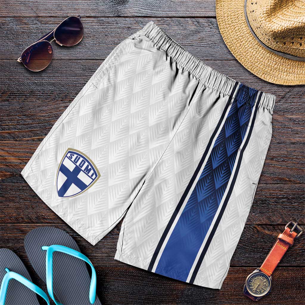 Finland National Football Shorts for Men Pine Trees with Diamond Shapes - Wonder Print Shop