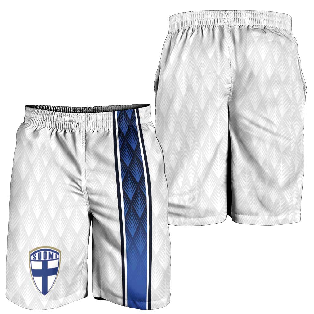 Finland National Football Shorts for Men Pine Trees with Diamond Shapes - Wonder Print Shop
