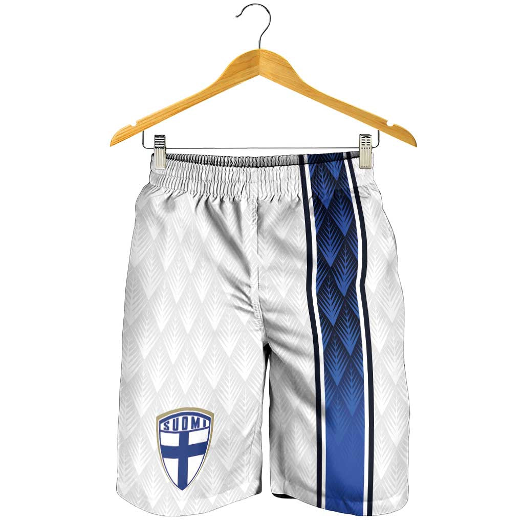 Finland National Football Shorts for Men Pine Trees with Diamond Shapes - Wonder Print Shop