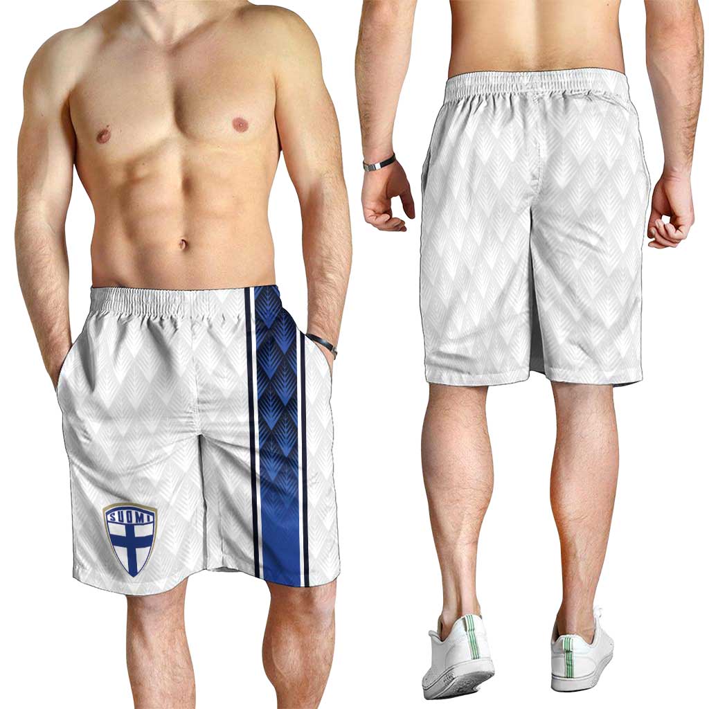 Finland National Football Shorts for Men Pine Trees with Diamond Shapes - Wonder Print Shop
