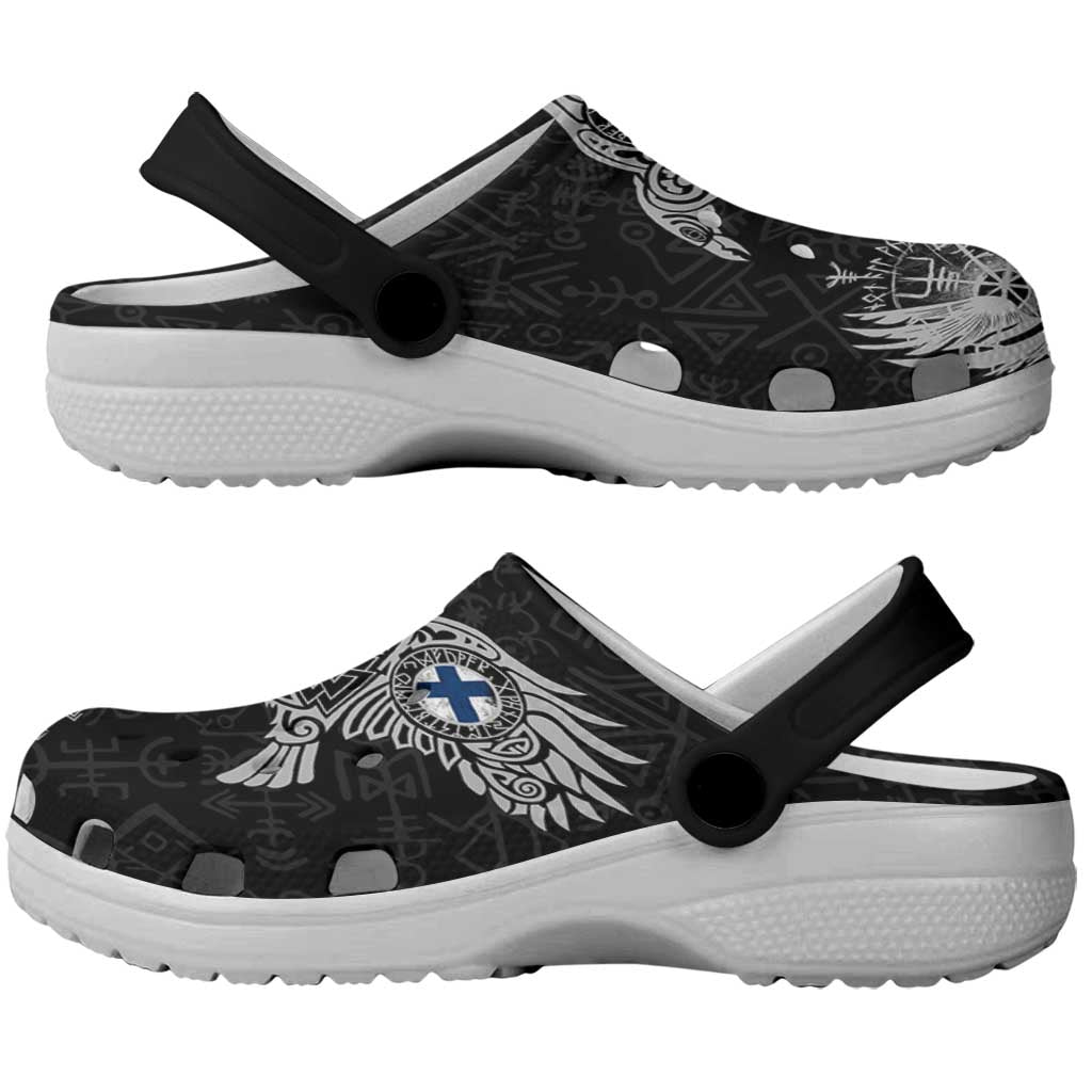 Finland Viking Ravens Clogs Shoes Vegvisir Runes Pattern - Wonder Print Shop