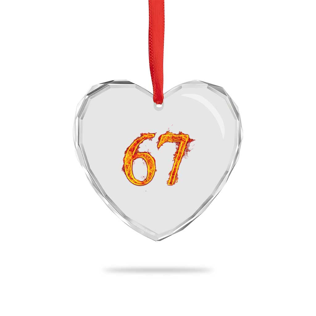 Fire Flame Number 67 Heart Crystal Glass Ornament Funny Six Seven Gen Alpha Slang Meme Sports Team Jersey - Wonder Print Shop