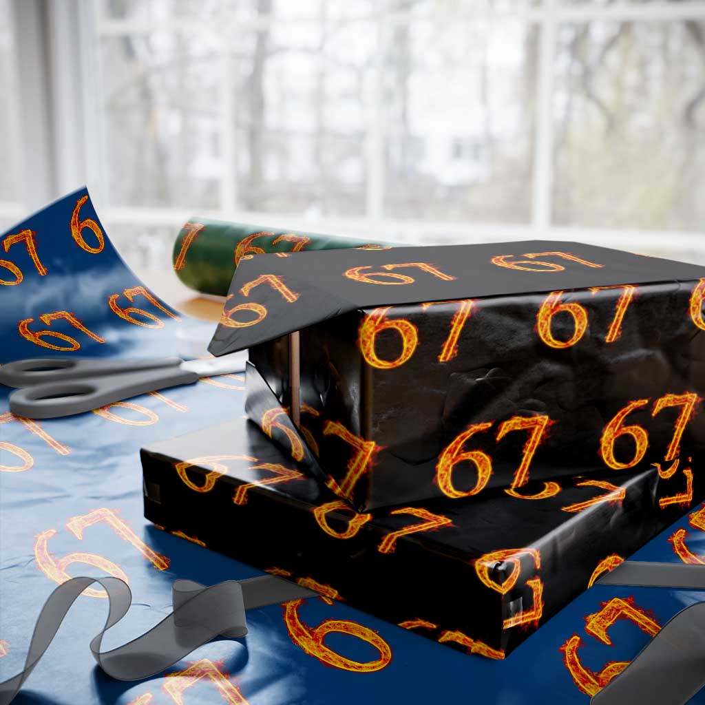 Fire Flame Number 67 Wrapping Paper Roll Funny Six Seven Gen Alpha Slang Meme Sports Team Jersey - Wonder Print Shop