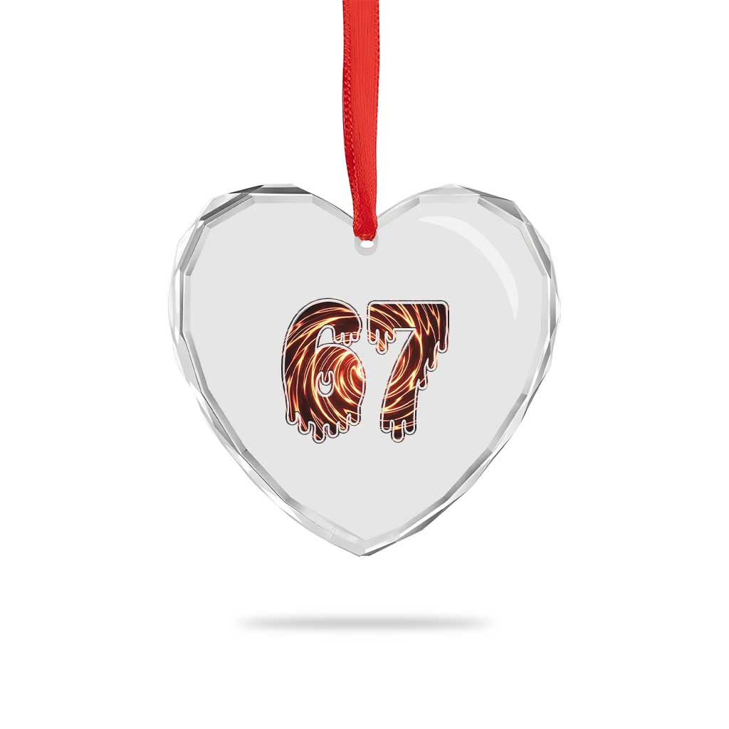 Fire Swirl Effect Printed Heart Crystal Glass Ornament Six Seven Meme