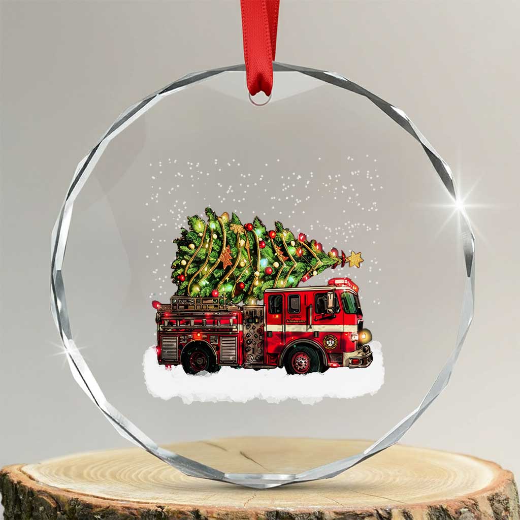 Fire Truck Christmas Crystal Glass Ornament Fireman Xmas Firefighter - Wonder Print Shop
