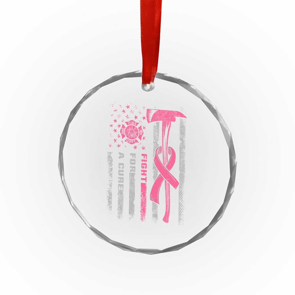 Firefighter Breast Cancer Awareness Crystal Glass Ornament Fight For A Cure American Flag TS10