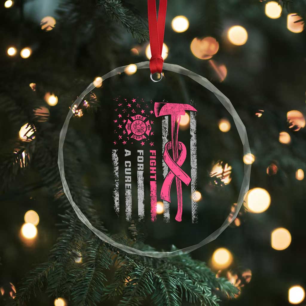 Firefighter Breast Cancer Awareness Crystal Glass Ornament Fight For A Cure American Flag TS10