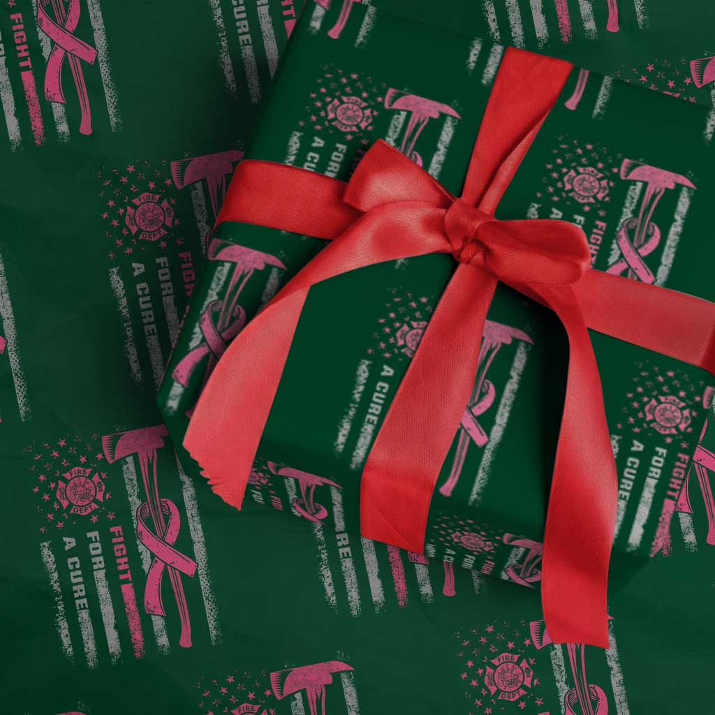 Firefighter Breast Cancer Awareness Wrapping Paper Roll Fight For A Cure American Flag - Wonder Print Shop