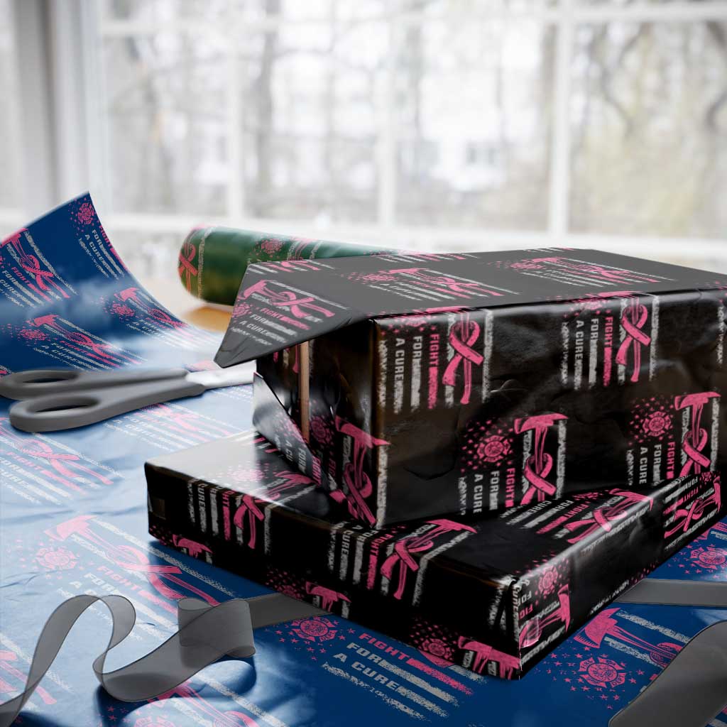 Firefighter Breast Cancer Awareness Wrapping Paper Roll Fight For A Cure American Flag - Wonder Print Shop
