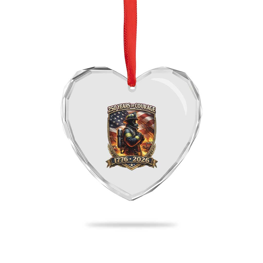 Firefighter USA 250th Anniversary Gift Heart Crystal Glass Ornament 250 Years Of Courage