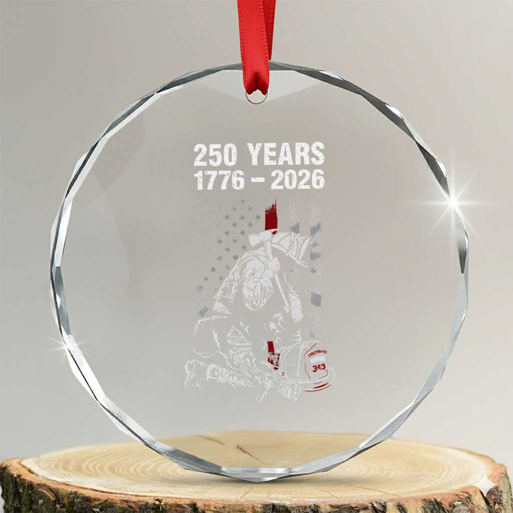 Fireman 250 Years of America Crystal Glass Ornament Firefighter Red US Patriotic 4th Of July