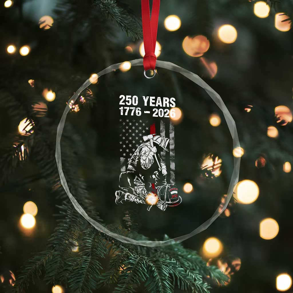 Fireman 250 Years of America Crystal Glass Ornament Firefighter Red US Patriotic 4th Of July