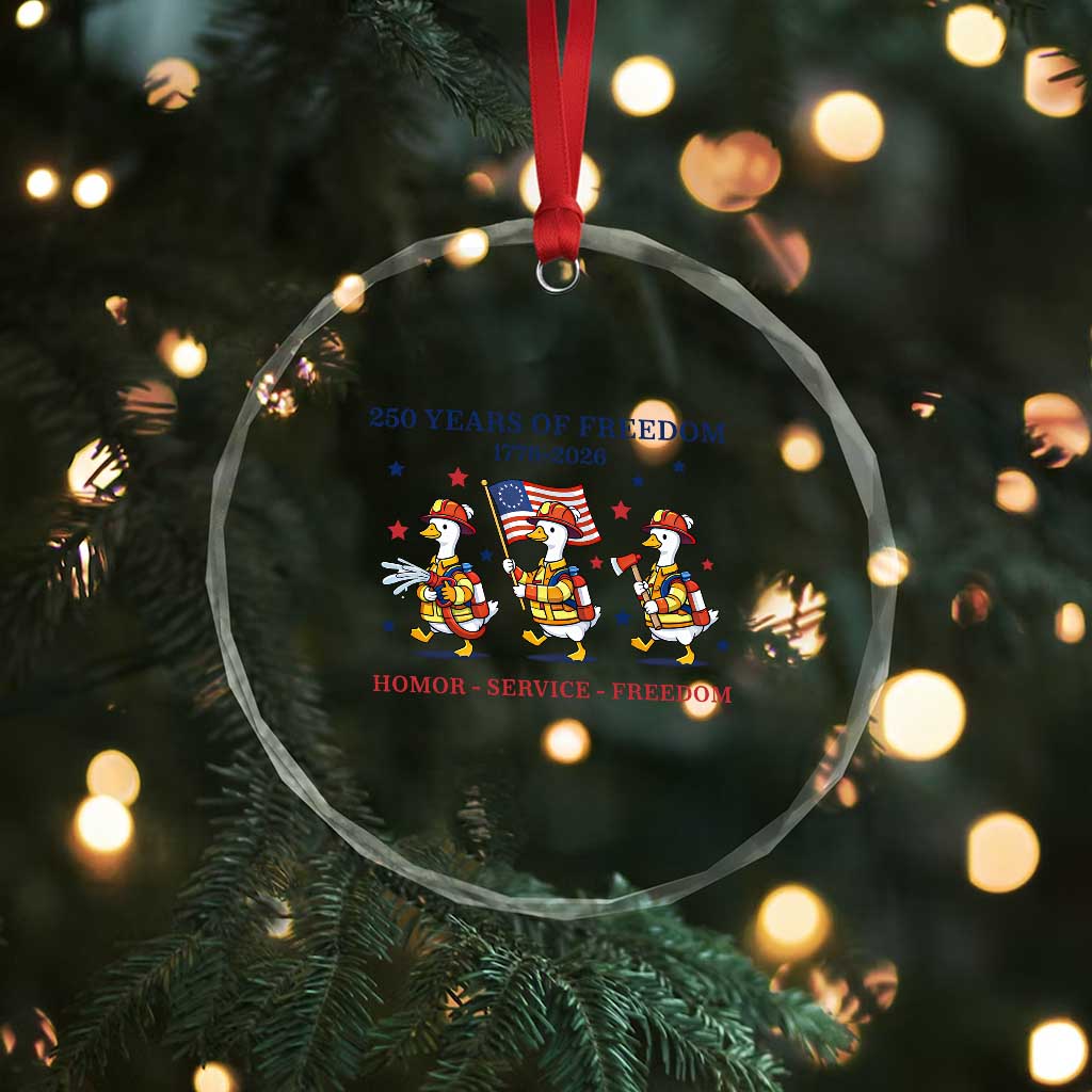 Fireman 250 Years of America Crystal Glass Ornament Silly Goose Firefighter Honor Service Freedom