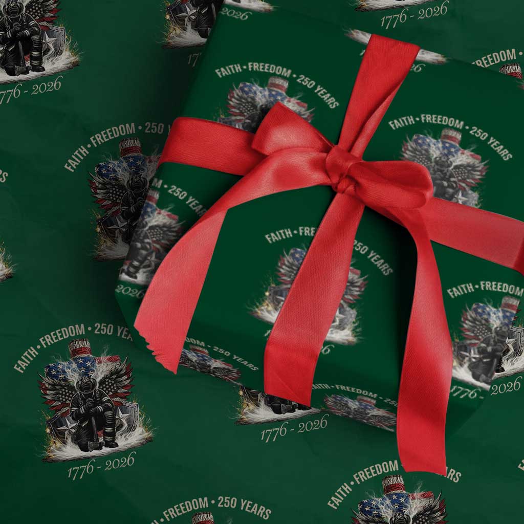Fireman 250 Years of America Wrapping Paper Roll Faith Freedom Firefighter American Flag Cross