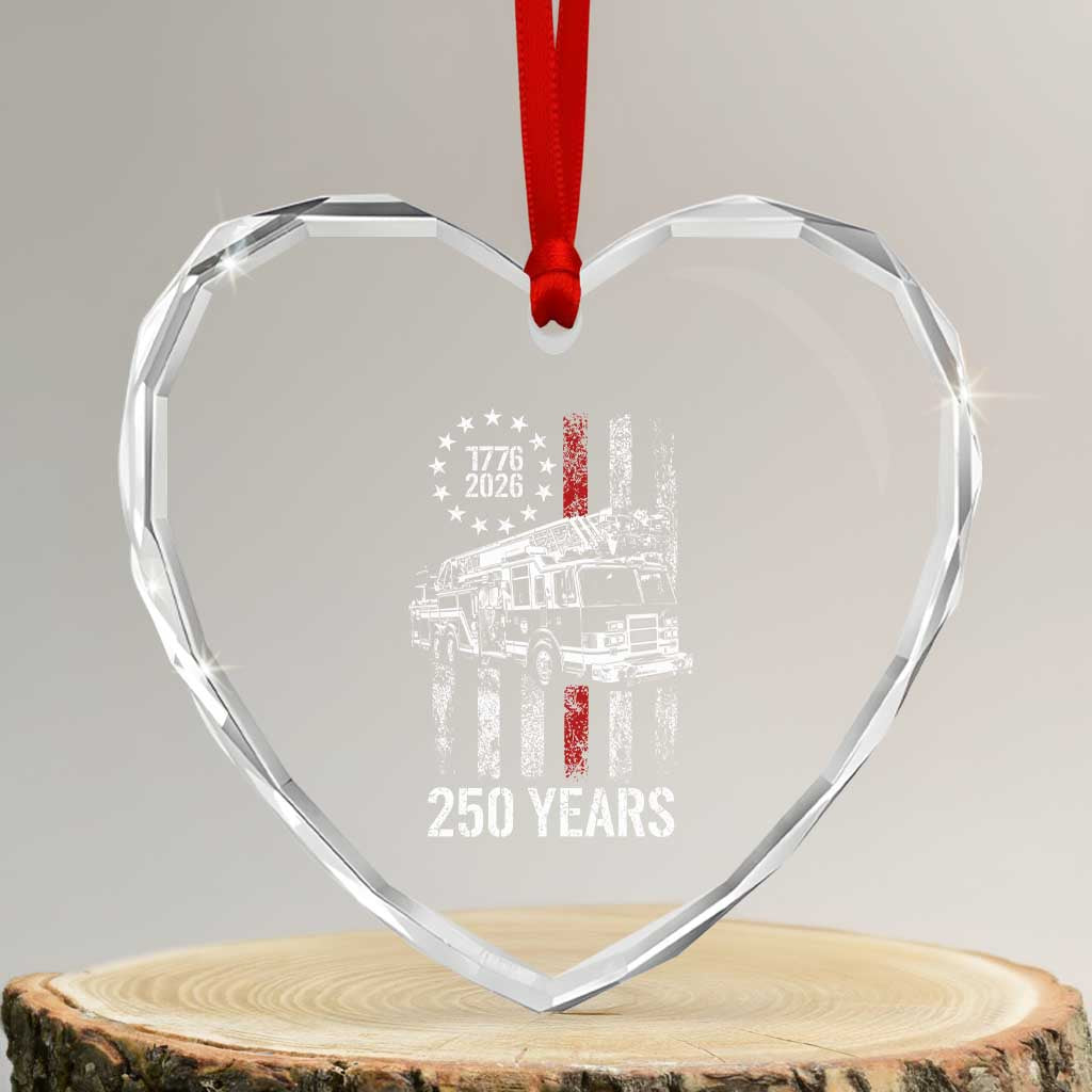 Fireman 250 Years of America Heart Crystal Glass Ornament Fireman American Flag Thin Red Line Firefighter