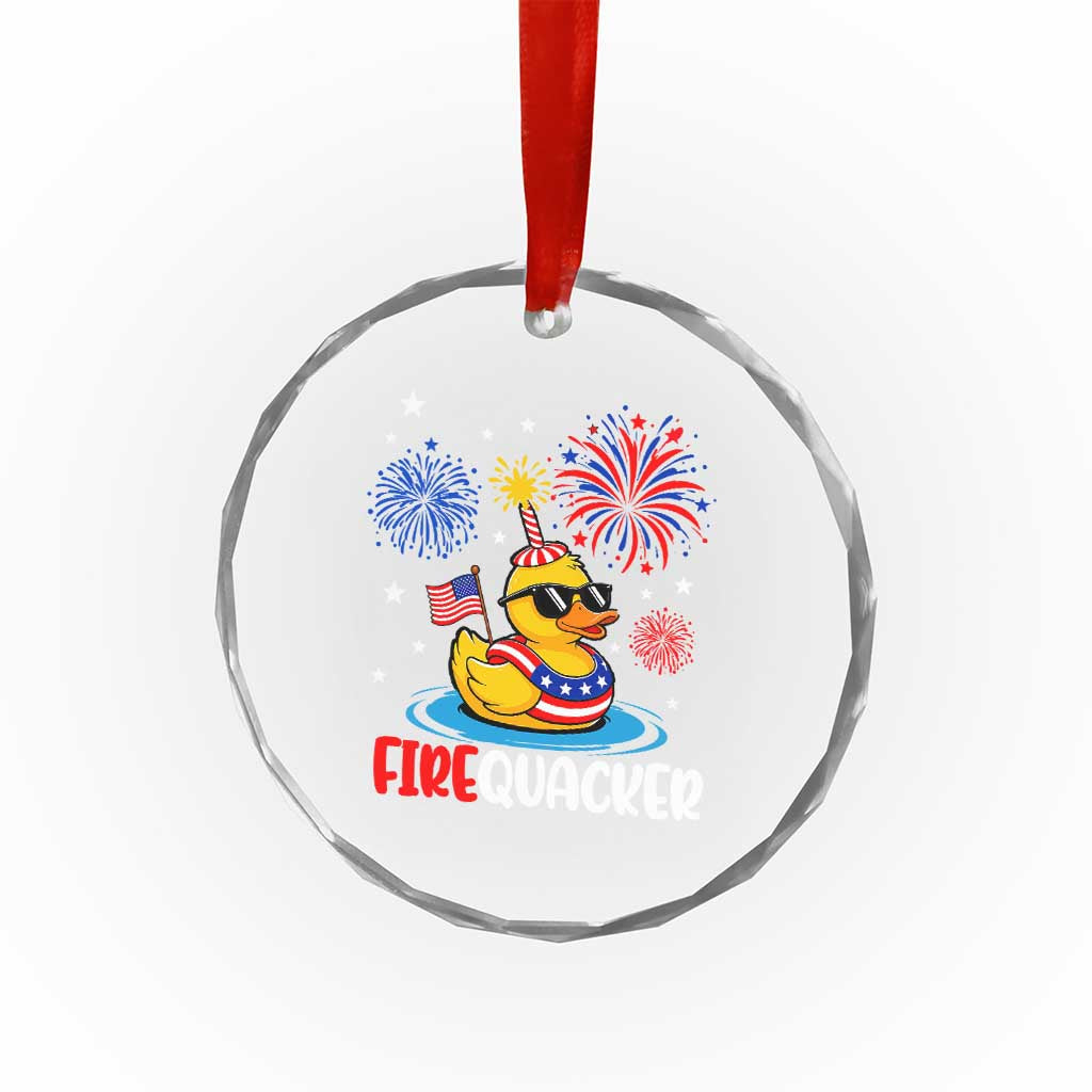 Firequacker Funny Patriotic Rubber Duck Crystal Glass Ornament Cool American Flag Sunglasses and Stars Swim Ring Summer Fireworks