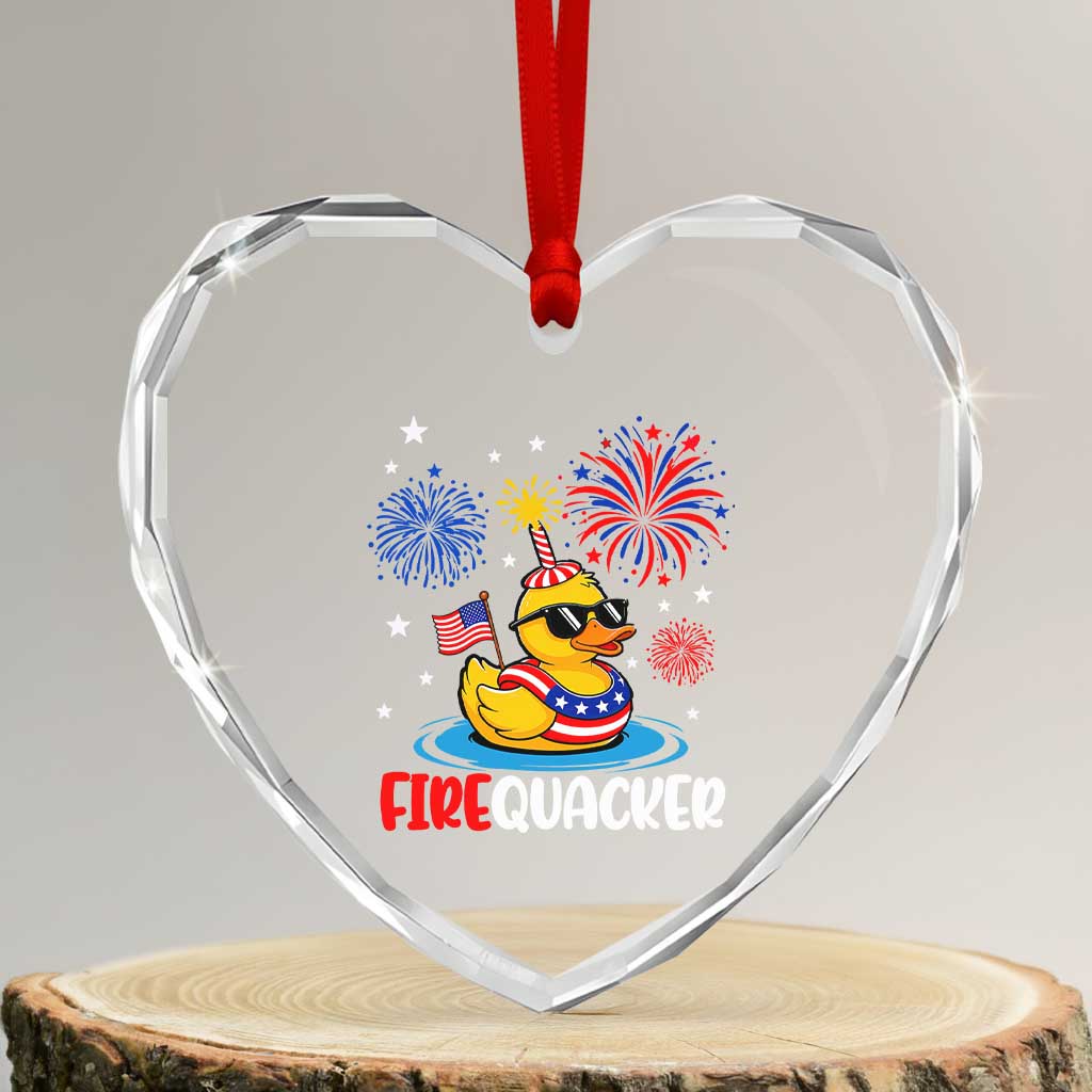 Firequacker Funny Patriotic Rubber Duck Heart Crystal Glass Ornament Cool American Flag Sunglasses and Stars Swim Ring Summer Fireworks