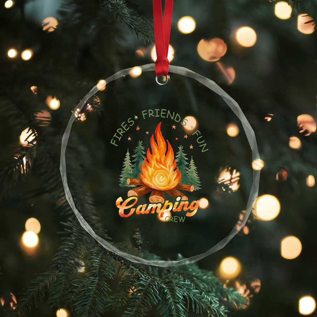 Fires Friends Fun Camping Crew Crystal Glass Ornament Cozy Campfire Adventure Outdoor Lovers TS02
