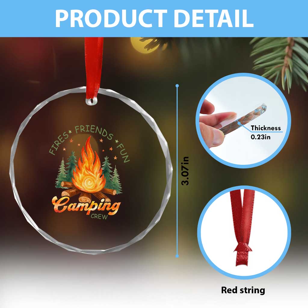Fires Friends Fun Camping Crew Crystal Glass Ornament Cozy Campfire Adventure Outdoor Lovers TS02