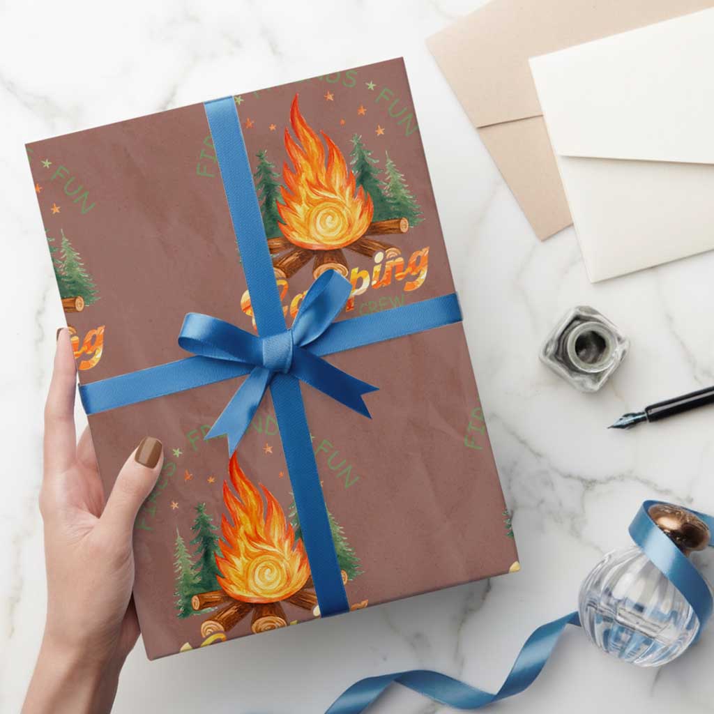 Fires Friends Fun Camping Crew Wrapping Paper Roll Cozy Campfire Adventure Outdoor Lovers - Wonder Print Shop