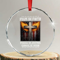 Firm In Faith Fierce In Justice Charlie Kirk Crystal Glass Ornament Christian Cross American Flag - Wonder Print Shop