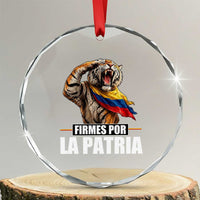 Firmes Por La Patria Colombian Pride Crystal Glass Ornament Roaring Saluting Tiger Patriotic Colombia Heritage Flag