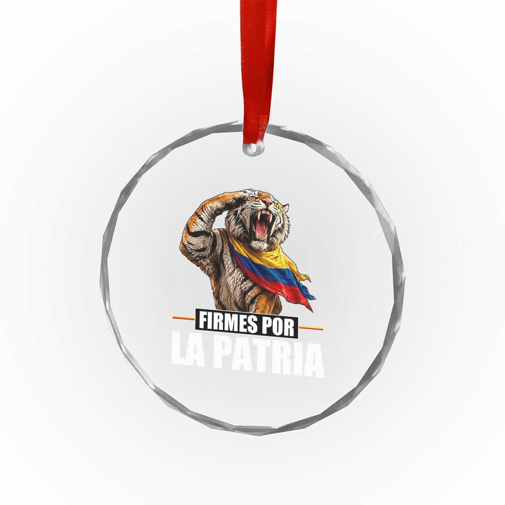 Firmes Por La Patria Colombian Pride Crystal Glass Ornament Roaring Saluting Tiger Patriotic Colombia Heritage Flag