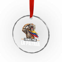 Firmes Por La Patria Colombian Pride Crystal Glass Ornament Roaring Saluting Tiger Patriotic Colombia Heritage Flag