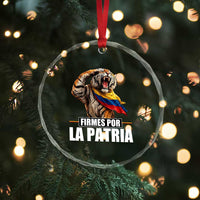 Firmes Por La Patria Colombian Pride Crystal Glass Ornament Roaring Saluting Tiger Patriotic Colombia Heritage Flag