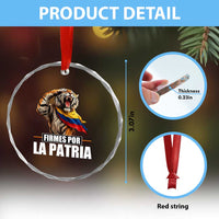 Firmes Por La Patria Colombian Pride Crystal Glass Ornament Roaring Saluting Tiger Patriotic Colombia Heritage Flag