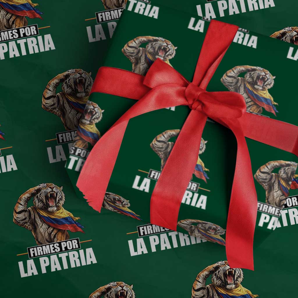 Firmes Por La Patria Colombian Pride Wrapping Paper Roll Roaring Saluting Tiger Patriotic Colombia Heritage Flag
