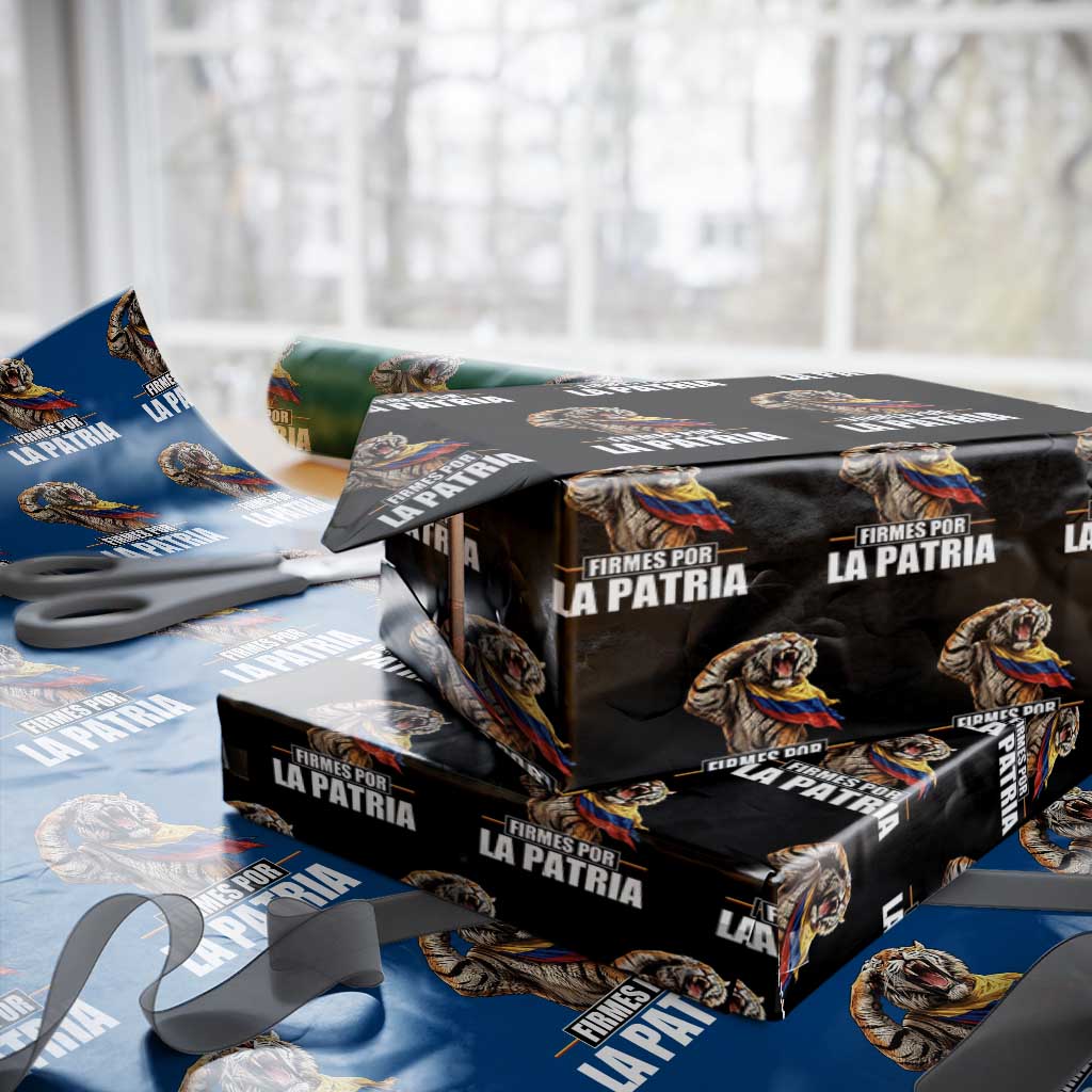 Firmes Por La Patria Colombian Pride Wrapping Paper Roll Roaring Saluting Tiger Patriotic Colombia Heritage Flag