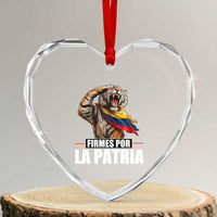 Firmes Por La Patria Colombian Pride Heart Crystal Glass Ornament Roaring Saluting Tiger Patriotic Colombia Heritage Flag