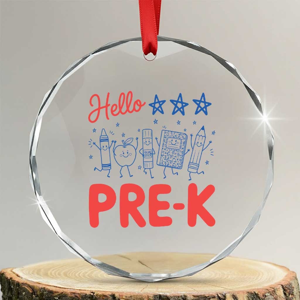 First Day of Pre-K Boys Girls Toddler Preschool Patriotic US Crystal Glass Ornament