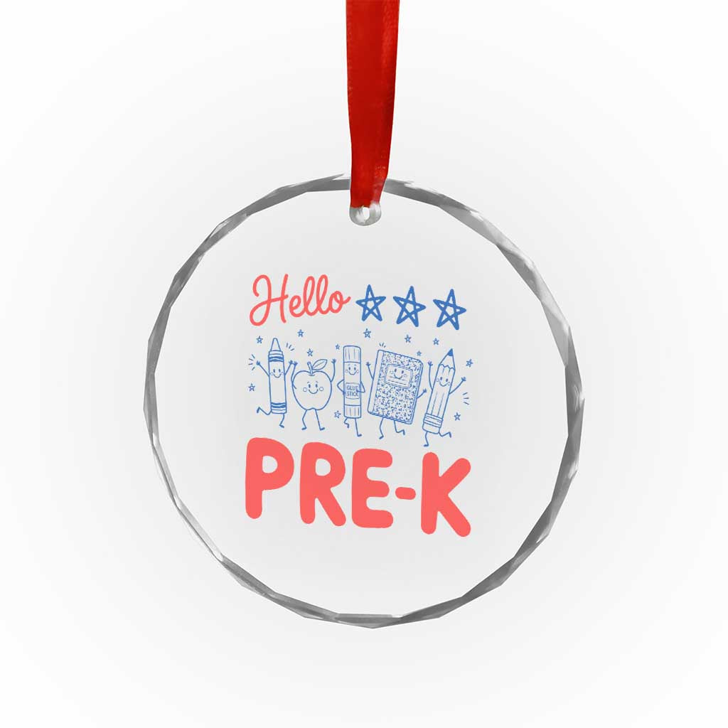 First Day of Pre-K Boys Girls Toddler Preschool Patriotic US Crystal Glass Ornament